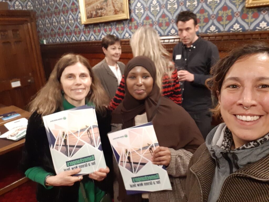 Kate, Hanan and Roshini at the launch of the Gamechanges report by the Green New Deal APPG